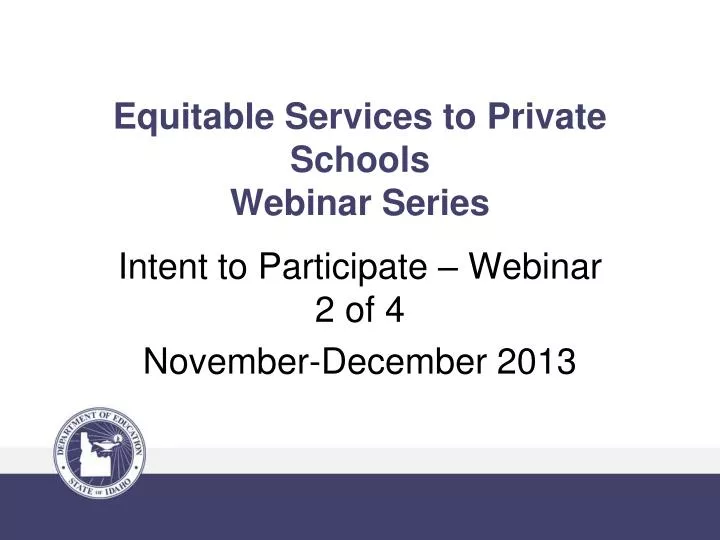 equitable services to private schools webinar series