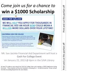 Come join us for a chance to win a $1000 Scholarship