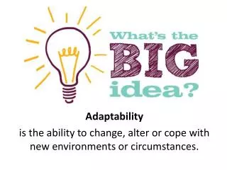 Adaptability is the ability to change, alter or cope with new environments or circumstances.