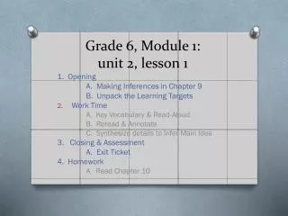 Grade 6, Module 1: unit 2, lesson 1