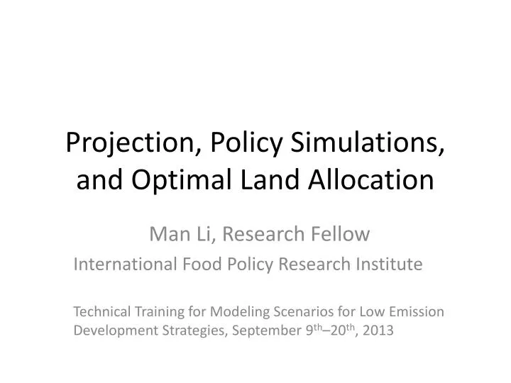 projection policy simulations and optimal land allocation