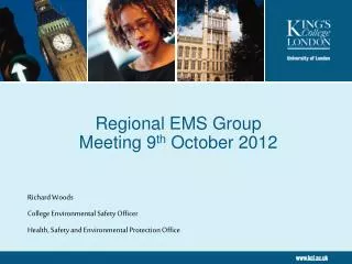 Regional EMS Group Meeting 9 th October 2012