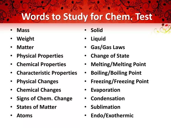 words to study for chem test