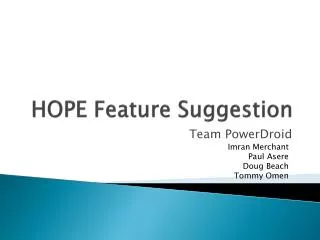 HOPE Feature Suggestion