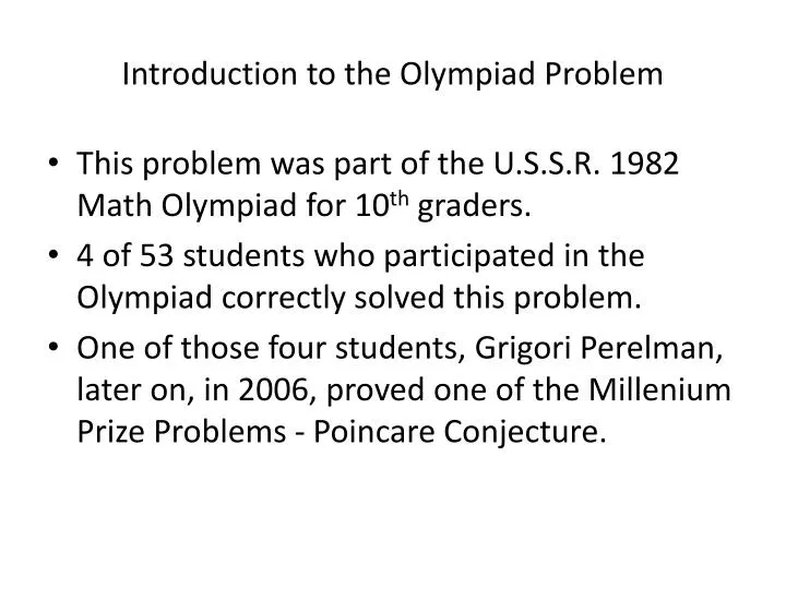 introduction to the olympiad problem