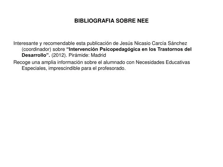 bibliografia sobre nee