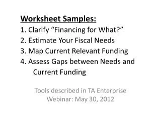 Tools described in TA Enterprise Webinar : May 30, 2012