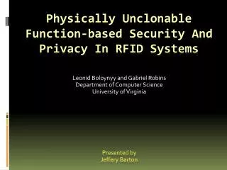 Physically Unclonable Function-based Security And Privacy In RFID Systems