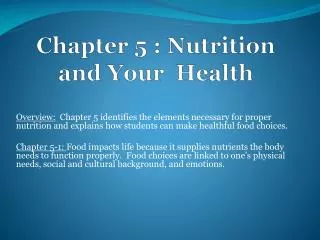 Chapter 5 : Nutrition and Your Health