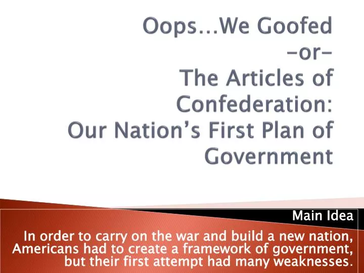 oops we goofed or the articles of confederation our nation s first plan of government