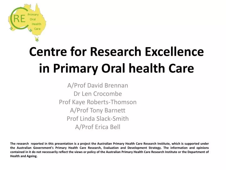 centre for research excellence in primary oral health care