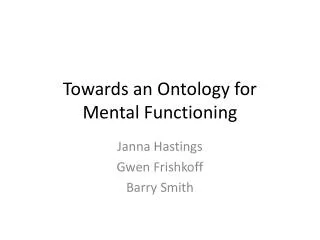 Towards an Ontology for Mental Functioning