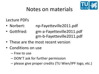 Notes on materials
