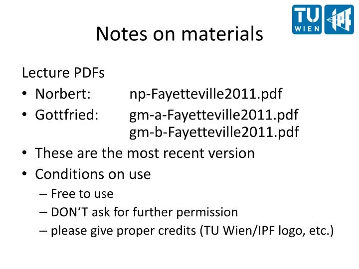 notes on materials