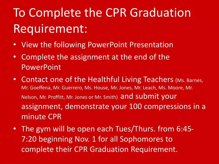 to complete the cpr graduation requirement