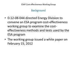 ESAP Cost-effectiveness Working Group