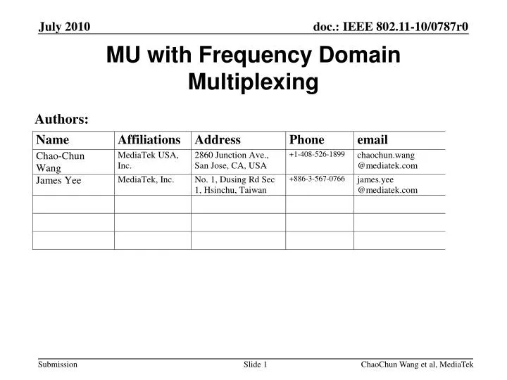 mu with frequency domain multiplexing