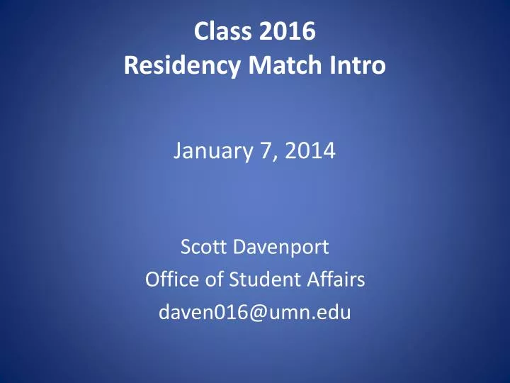 class 2016 residency match intro