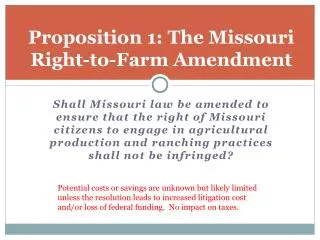 P roposition 1: The Missouri Right-to-Farm Amendment