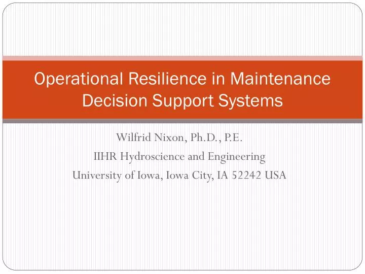 operational resilience in maintenance decision support systems