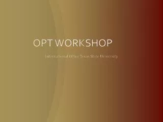 opt workshop