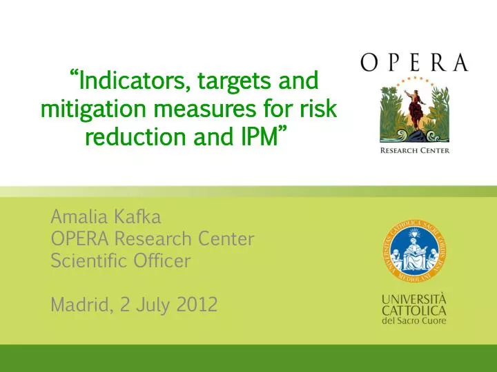 indicators targets and mitigation measures for risk reduction and ipm