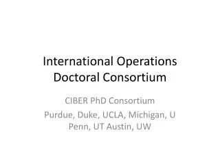 International Operations Doctoral Consortium