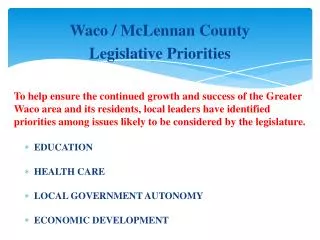 Waco / McLennan County Legislative Priorities