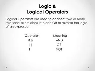 Logic &amp; Logical Operators