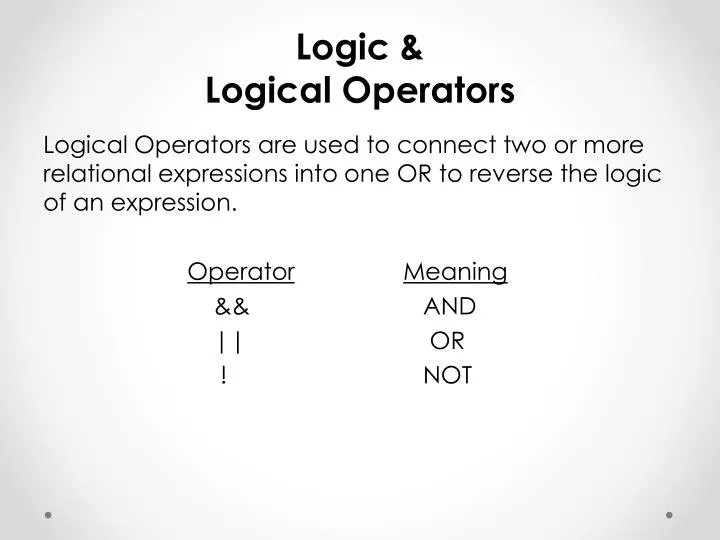 logic logical operators