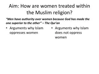 Aim: How are women treated within the Muslim religion?