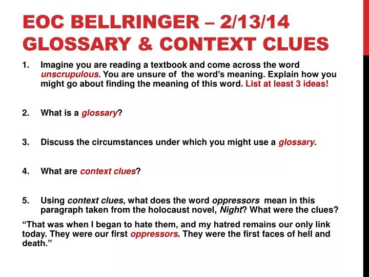 eoc bellringer 2 13 14 glossary context clues