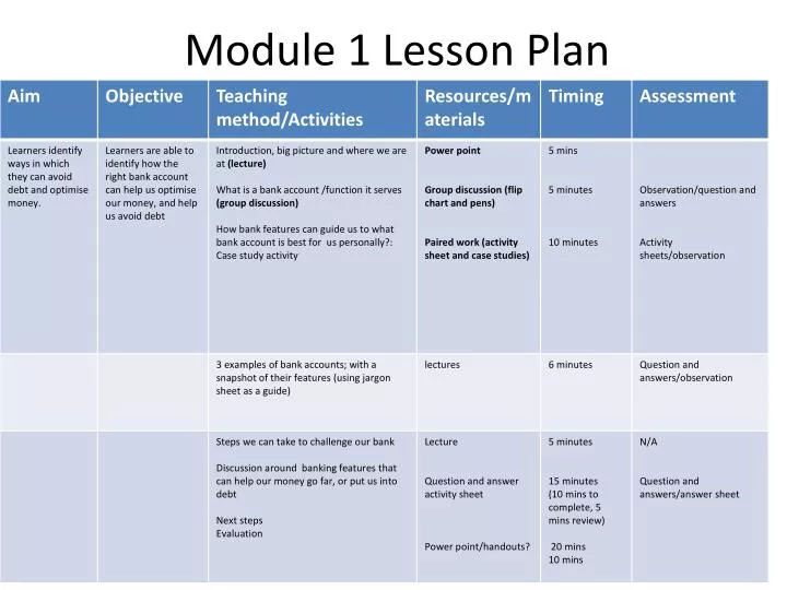 module 1 lesson plan