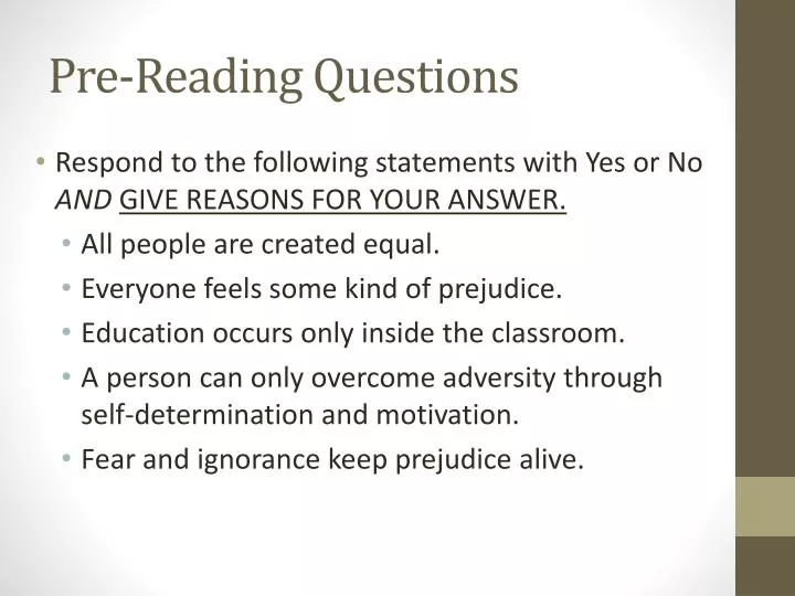 pre reading questions