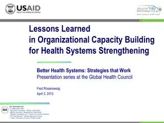 Lessons Learned in Organizational Capacity Building for Health Systems Strengthening
