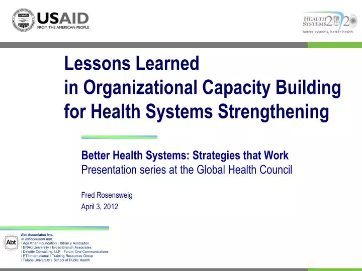 lessons learned in organizational capacity building for health systems strengthening