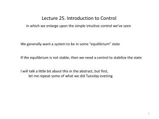 Lecture 25. Introduction to Control