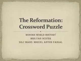 The Reformation: Crossword Puzzle