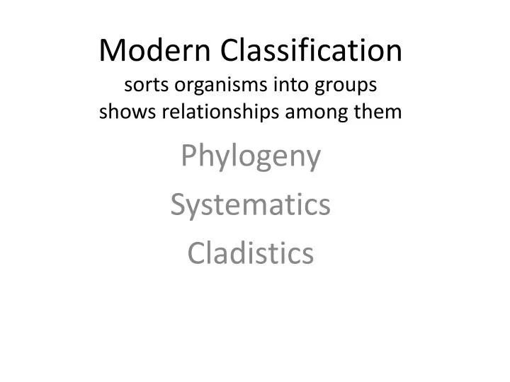 modern classification sorts organisms into groups shows relationships among them