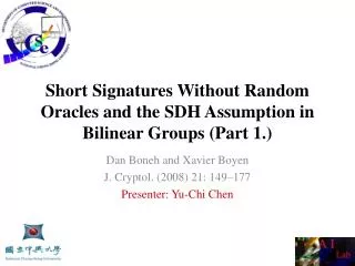 Short Signatures Without Random Oracles and the SDH Assumption in Bilinear Groups (Part 1.)