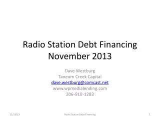 Radio Station Debt Financing November 2013