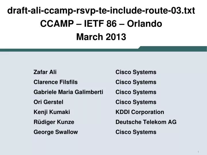 draft ali ccamp rsvp te include route 03 txt ccamp ietf 86 orlando march 2013