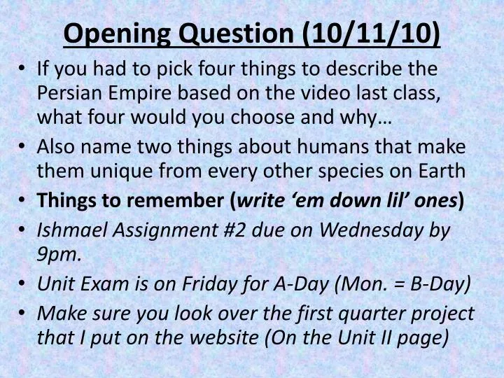 opening question 10 11 10
