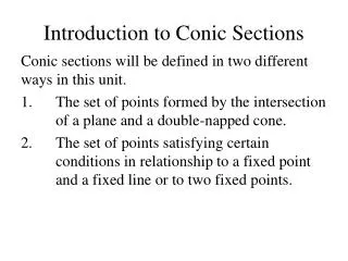 Introduction to Conic Sections