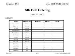 SIG Field Ordering