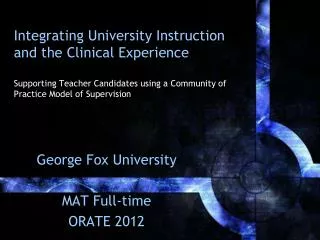George Fox University MAT Full-time ORATE 2012