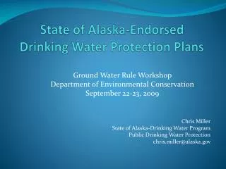 State of Alaska-Endorsed Drinking Water Protection Plans
