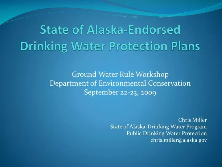 state of alaska endorsed drinking water protection plans