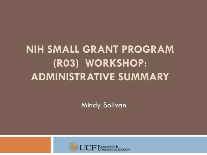 nih small grant program r03 workshop administrative summary