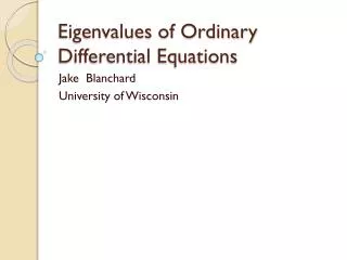 Eigenvalues of Ordinary Differential Equations